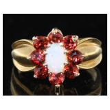 10kt Gold Natural Opal & Garnet Dinner Ring