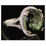14kt Gold 12.36 ct Green Tourmaline & Diamond Ring