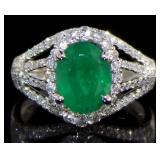 14K White Gold 2.37 ct Emerald & Diamond Ring