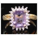 10kt Gold Natural Amethyst & Diamond Ring