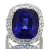 14kt Gold 18.33 ct Cushion Sapphire & Diamond Ring