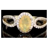 Genuine Fire Opal & White Topaz Designer Ring