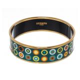 Hermes Green/Gold Dancing Circles Enamel Bracelet
