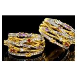 Genuine Gemstone & Diamond Accent Hoop Earrings