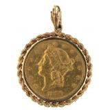 1889-S Liberty Head $20 Gold Double Eagle w/Bezel