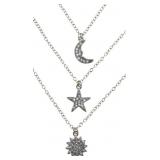 White Topaz Moon, Star, & Sun Layered Necklace