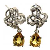 Genuine Pear Golden Citrine & White Topaz Earrings