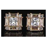 Rose Toned Princess Cut White Topaz Earrings