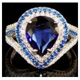 Pear Cut 5.45 ct Sapphire & White Topaz Ring