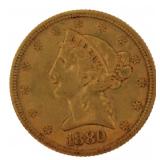1880 Liberty Head $5.00 Gold Half Eagle