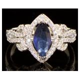 Elegant Marquise Cut Sapphire & White Topaz Ring