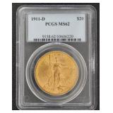 1911-D MS62 Saint Gaudens $20 Gold Double Eagle