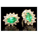 10kt Gold Natural Emerald & Diamond Earrings