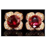 Rose Toned Ruby & White Topaz Stud Earrings