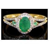 10kt Gold Natural Emerald & Diamond Ring