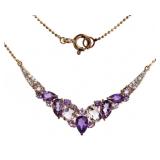 Rose Toned Genuine Amethyst Evening Necklace
