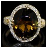 14kt Gold 10.46 ct Green Tourmaline & Diamond Ring