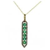 14kt Gold Natural Emerald & Diamond Necklace