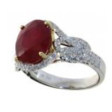 18kt Gold Oval 6.82 ct Ruby & Diamond Ring