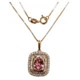 14kt Gold 1.57ct Pink Tourmaline & Diamond Pendant