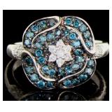 Genuine 3/4 ct Fancy Blue & White Diamond Ring