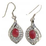Beautiful Nat. Ruby & White Topaz Dangle Earrings