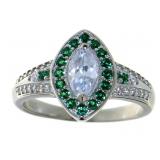 Brilliant Marquise Cut White Topaz & Emerald Ring