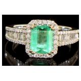 14kt Gold 1.92 ct Em. Cut Emerald & Diamond Ring