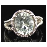 10kt Gold 5.50 ct Green Amethyst & Diamond Ring
