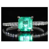 14kt Gold 1.37 ct Cush. Cut Emerald & Diamond Ring