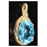10kt Gold Oval 11.70 ct Swiss Blue Topaz Pendant