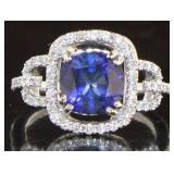 14kt Gold 2.90 ct Cushion Sapphire & Diamond Ring