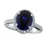 14K White Gold 4.04 ct Sapphire and Diamond Ring