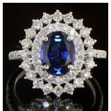 14K Gold Oval 3.60 ct Sapphire &  Diamond Ring