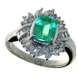 Platinum 1.80 ct Natural Emerald & Diamond Ring