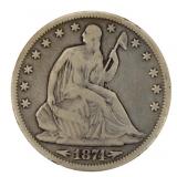 1874 Seated Liberty Silver Half Dollar