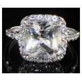 10kt Gold Cushion Cut 5.00 ct White Topaz Ring