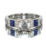 14kt Gold 1.52 ct Round Diamond & Sapphire Ring