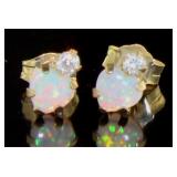 10kt Gold 1/4 ct White Opal Heart Earrings