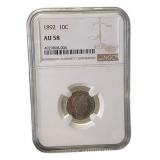 1892 AU58 Barber Silver Dime