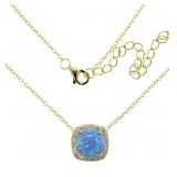 Australian Blue Opal Square Halo Necklace