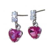 10kt Gold Pink Sapphire Heart Dangle Earrings