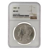 1887 Philadelphia MS63 Morgan Silver Dollar