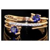 10kt Gold Elegant Sapphire & White Topaz Ring