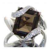 Genuine Emerald Cut 4.50 ct Quartz & Diamond Ring