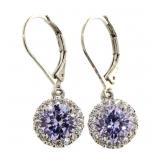 Lavender & White Topaz Halo Dangle Earrings
