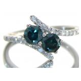14kt Gold 1.25 ct Fancy Blue Diamond 2 Stone Ring