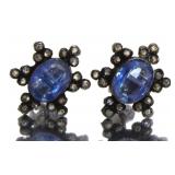Genuine Sapphire & Diamond Stud Earrings