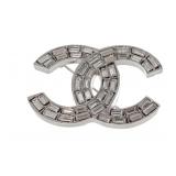 Chanel Silver Crystal CC Brooch
