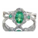 14kt Gold Natural Oval Emerald & Diamond Ring